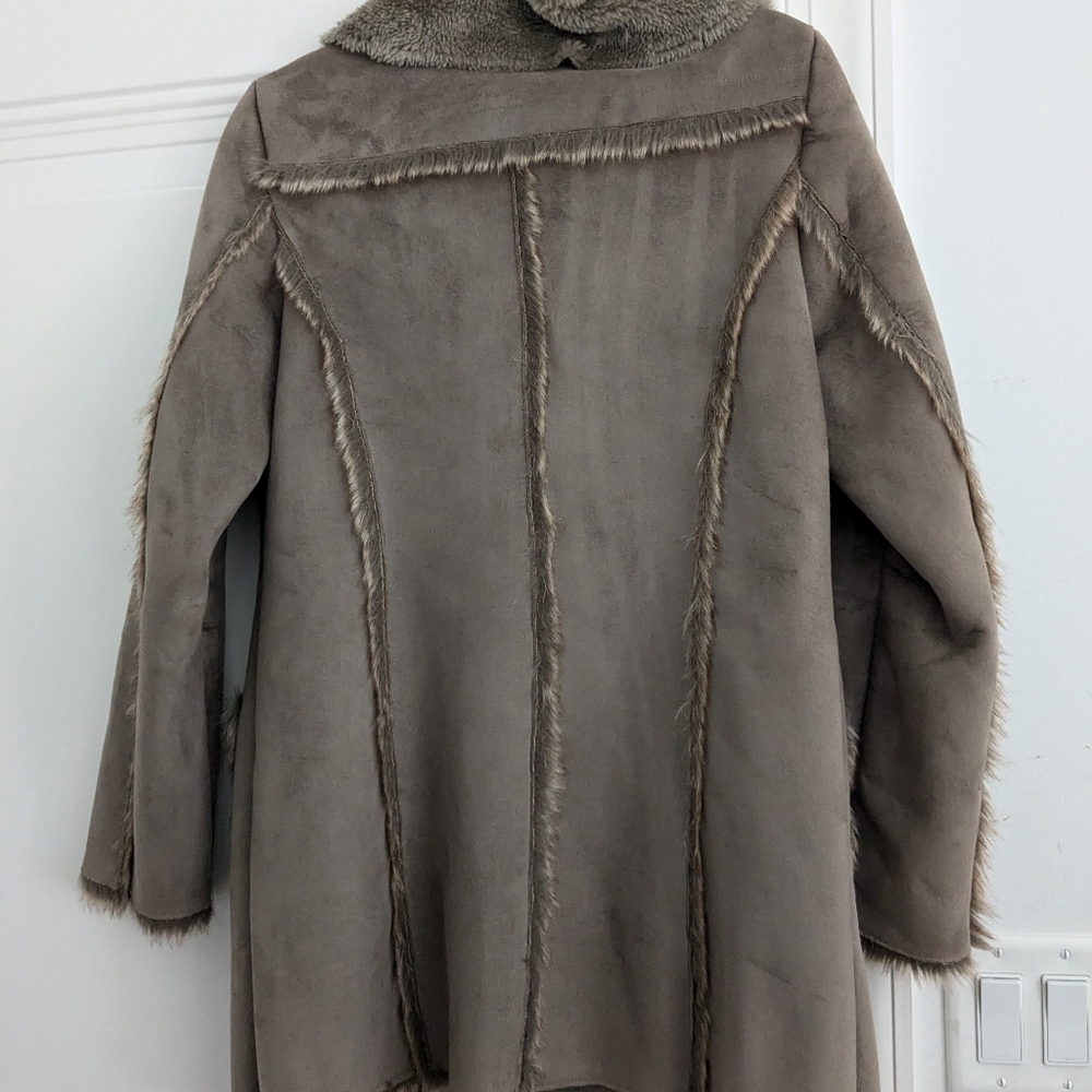 Pretty faux suede jacket Itsu small taupe faux fur - Picture 8 of 8